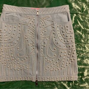 Elegant denim mini pearl Embellished Skirt